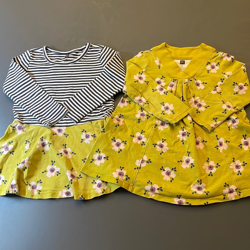 Two Tea Collection cherry blossom dresses (3T). Lightly worn.